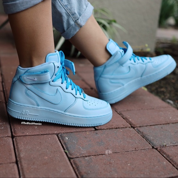Nike Air Force 1 Mid Custom Light Blue Dip Dyed Sneakers For MEN - Picture 4 of 10